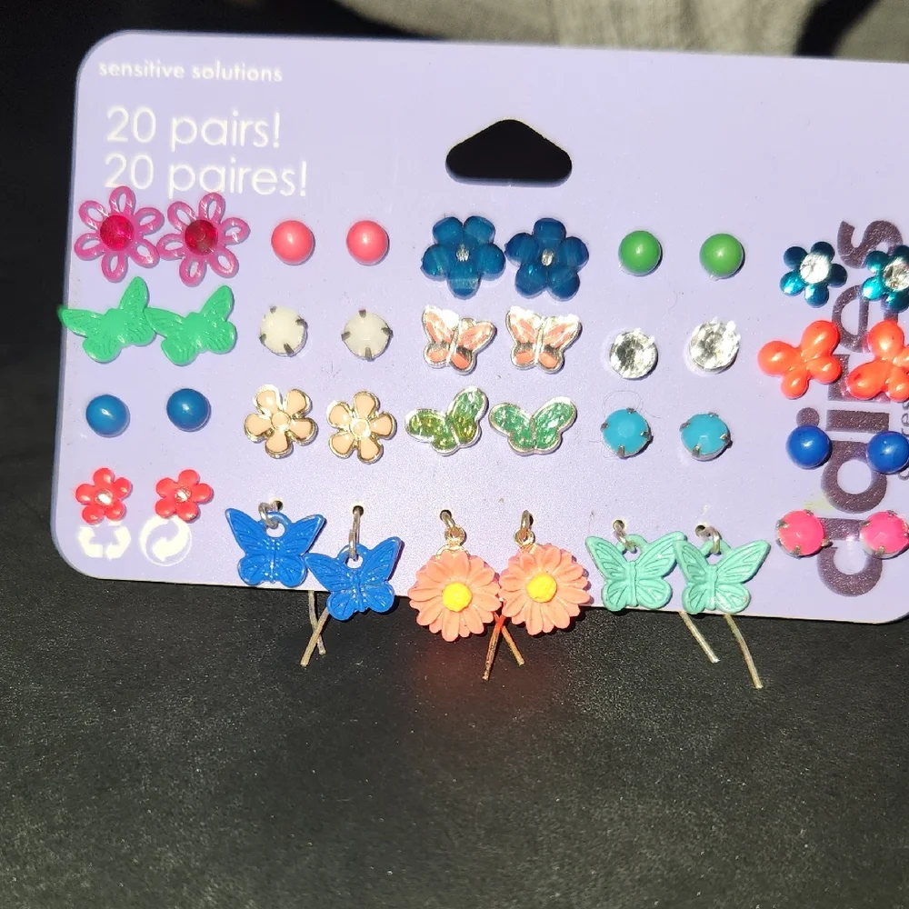 Claire's Kids Flower & Butterfly Earring Set - Pink, Blue, Green, Orange, Coral